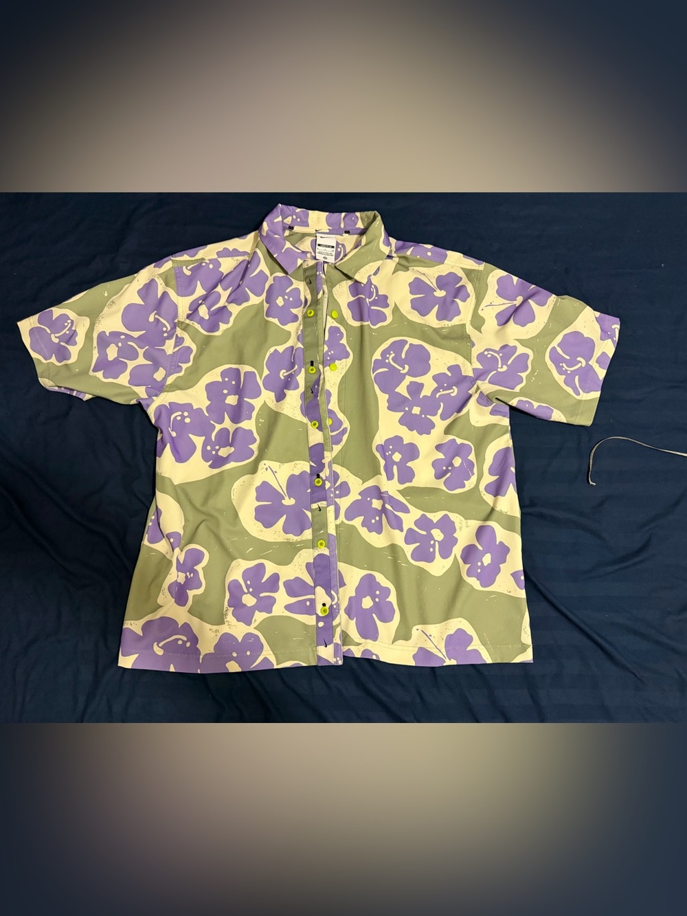 Nike Short-Sleeve Floral Button-Down Shirt in Purple, Olive & Cream